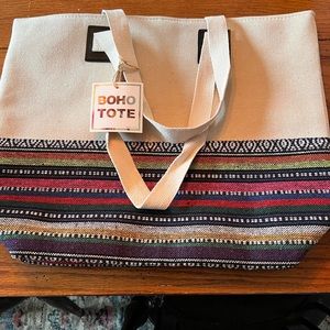 Boho tote bag tan with multicolor accent